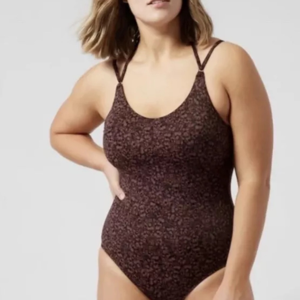 Athleta Keyhole One Piece Swimsuit Camo Flora Brown Chocolate NWT XL $109
